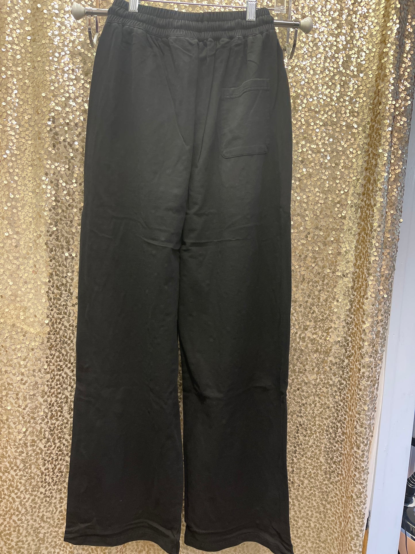 D&D BLK PANT ELASTIC WAIST W/TIE RHINESTONE FRONT