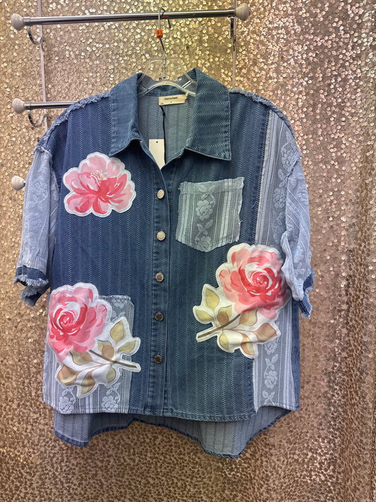 D&D  PRINTED FLOWER PATCHWORK LACE TOP