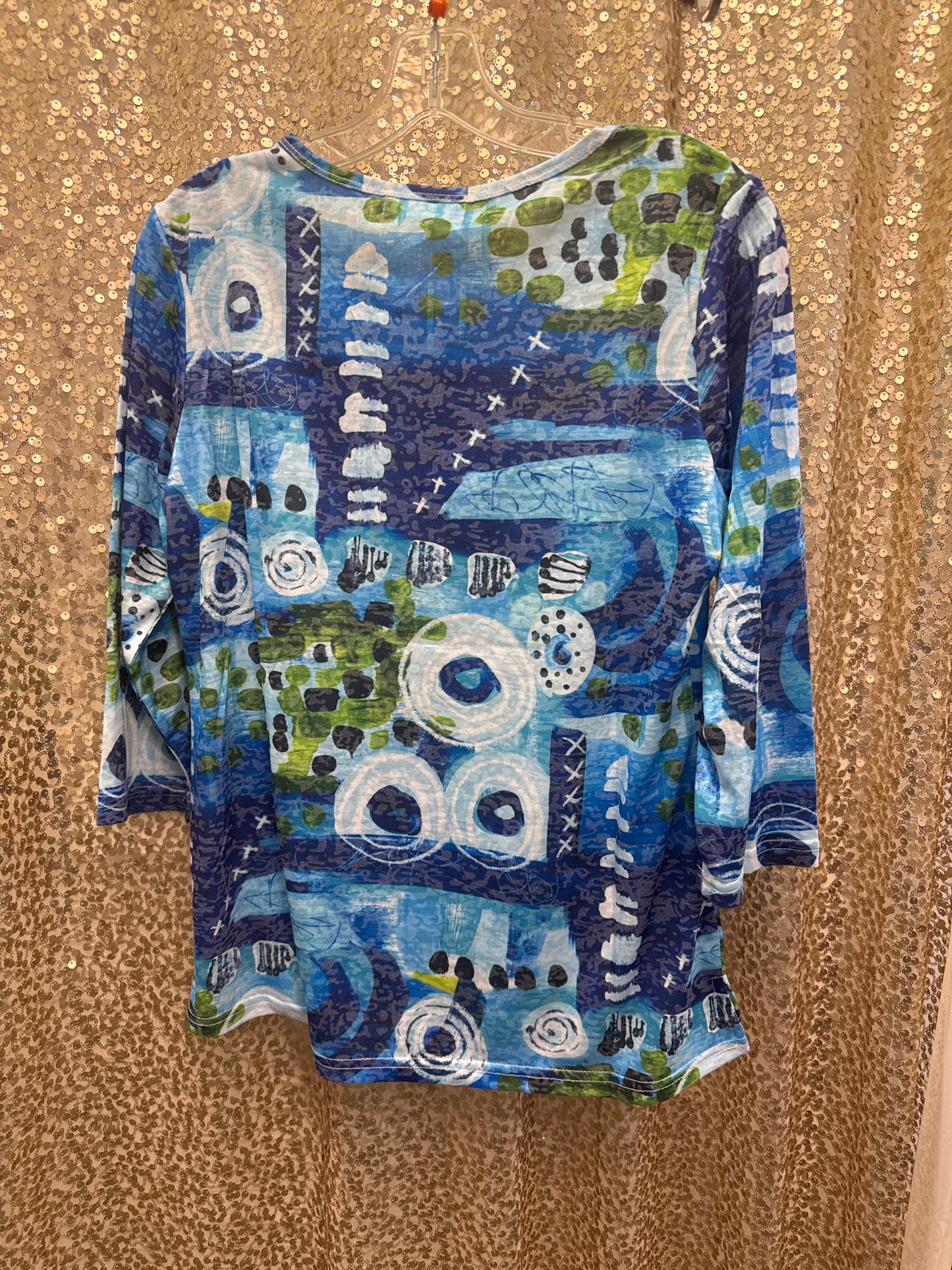 CREATIONS MASHUP BLUE/GREEN PRINT TOP