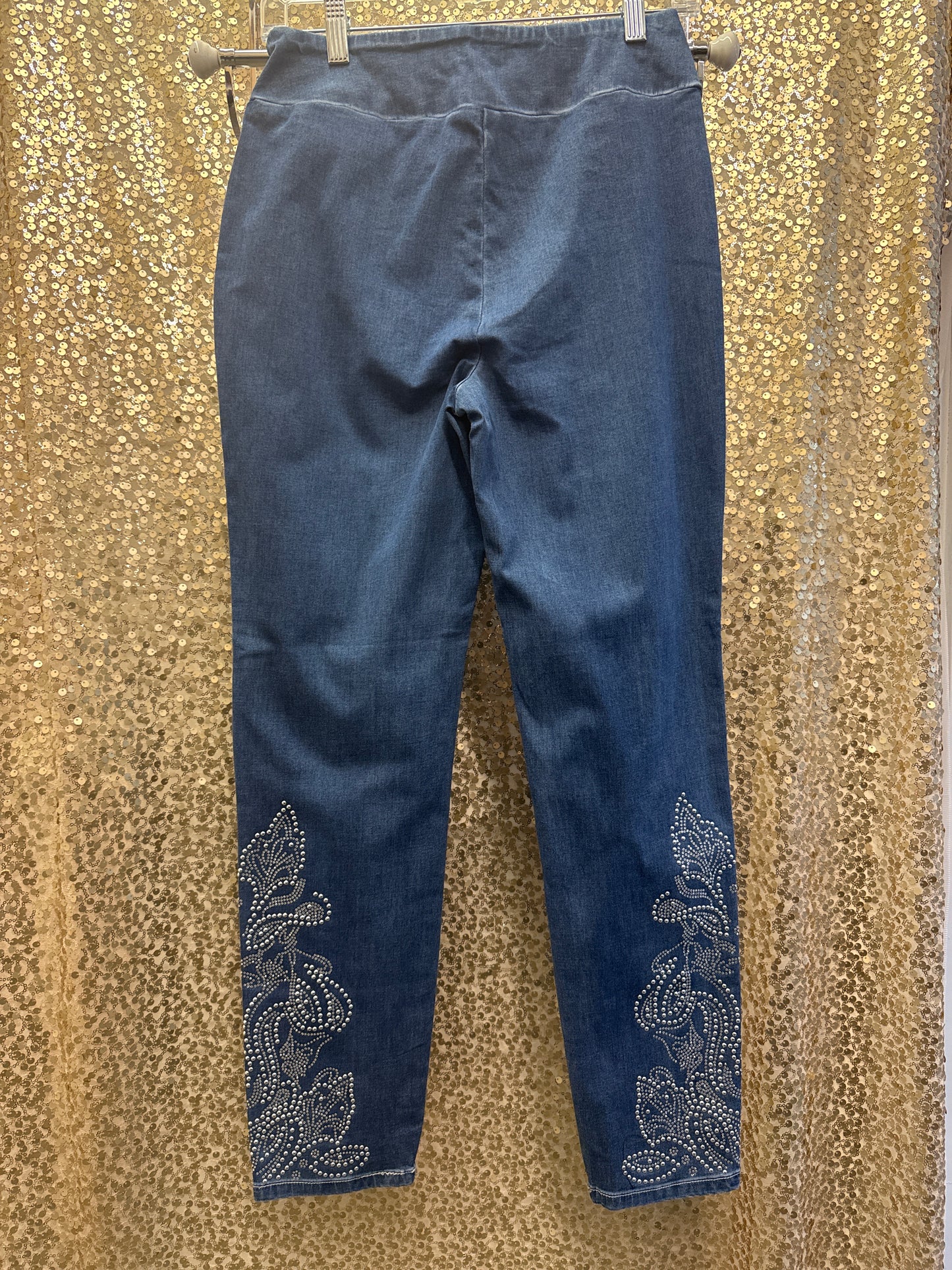 ETHYL PULLON ANKLE LENGTH DENIM WITH RHINESTONE PATTERN