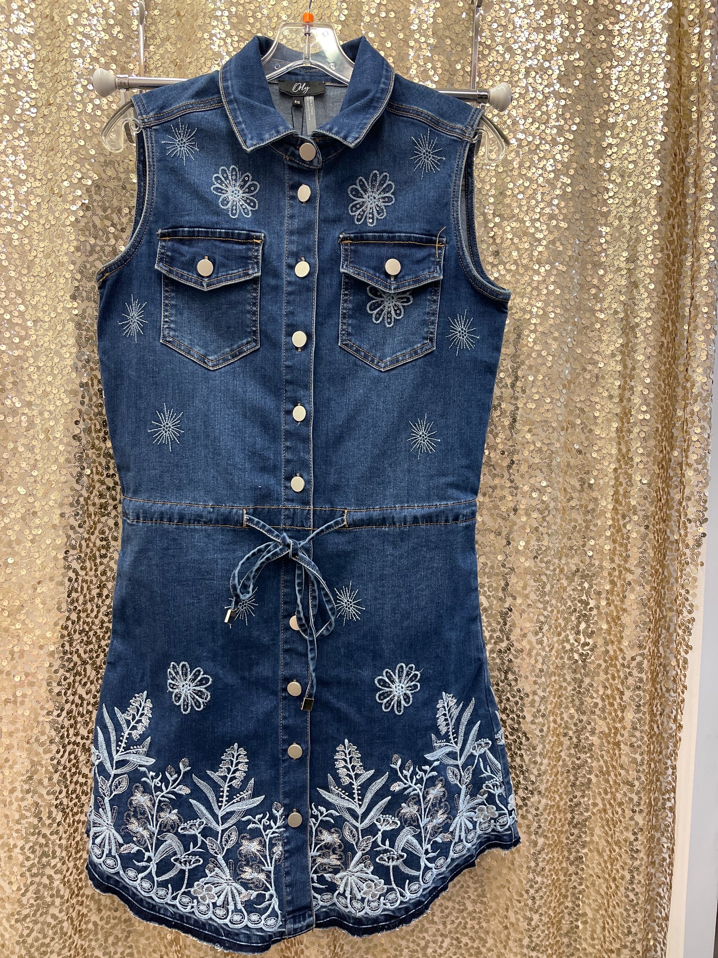 ORLY DENIM DRESS W/STONES & EMB.