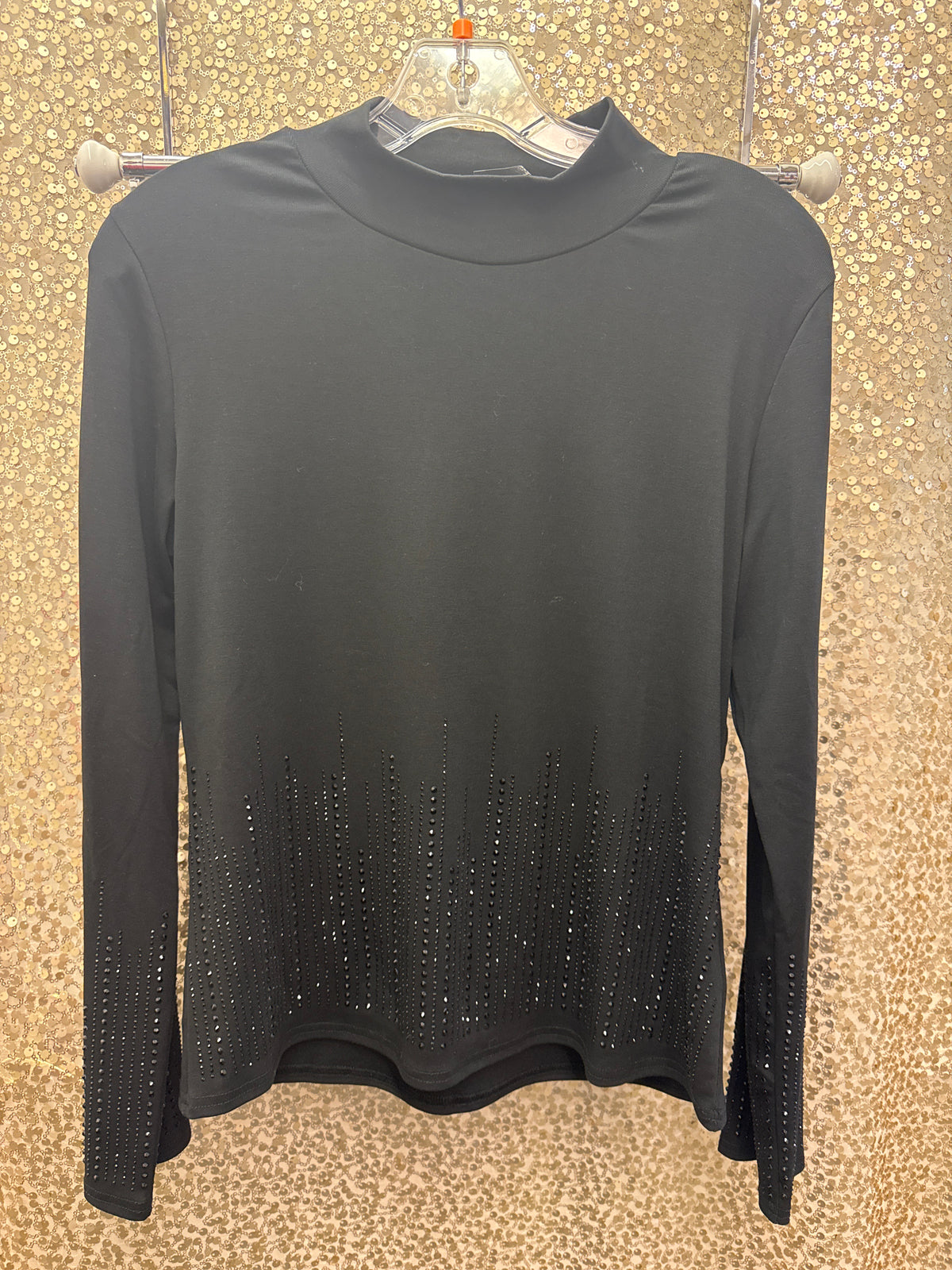 ETHYL MOCK NECK KNIT TOP W/BLING