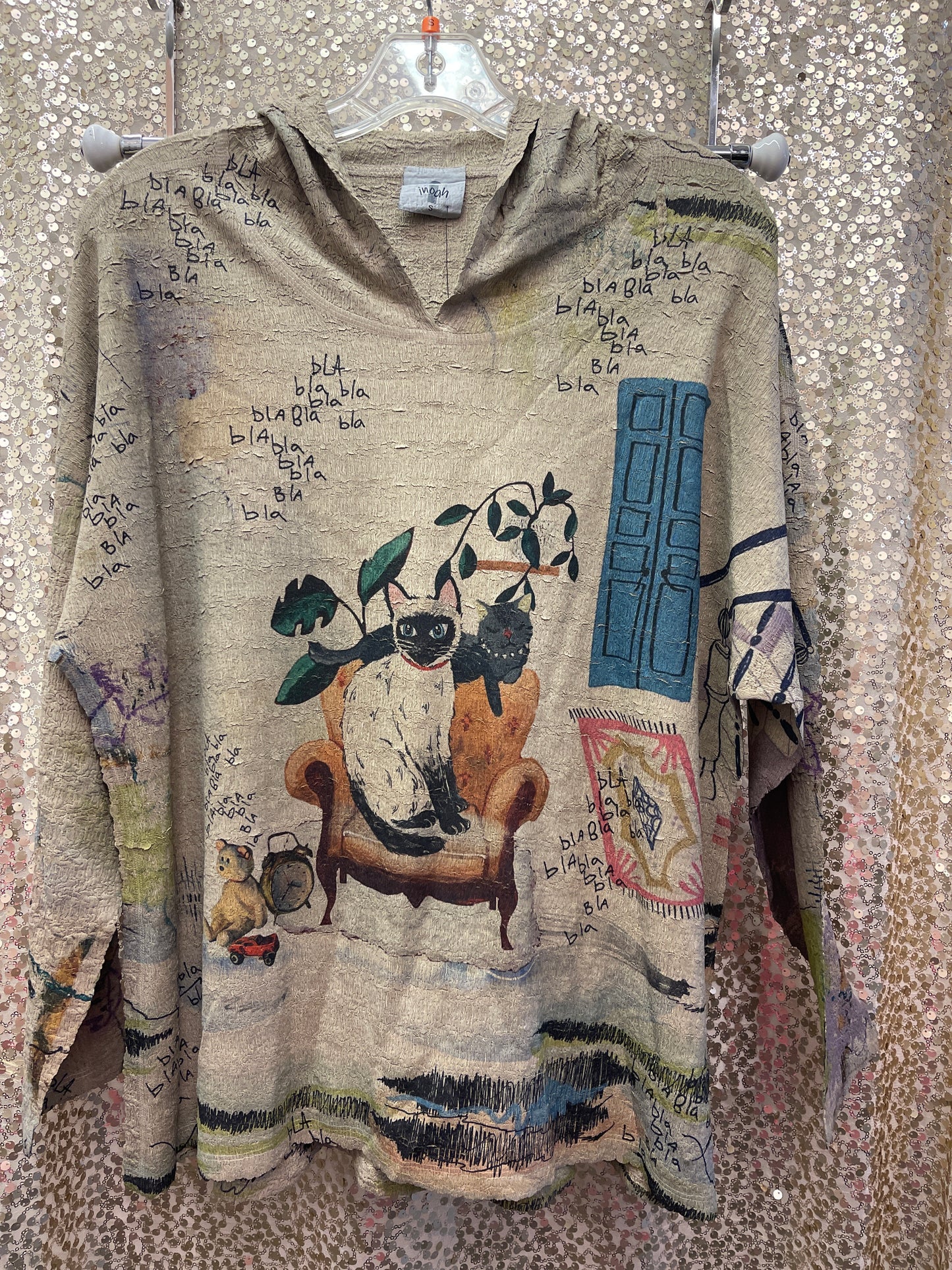 INOAH SASSY & QUEEN L/S HOODED PULLOVER WAFFLE FABRIC