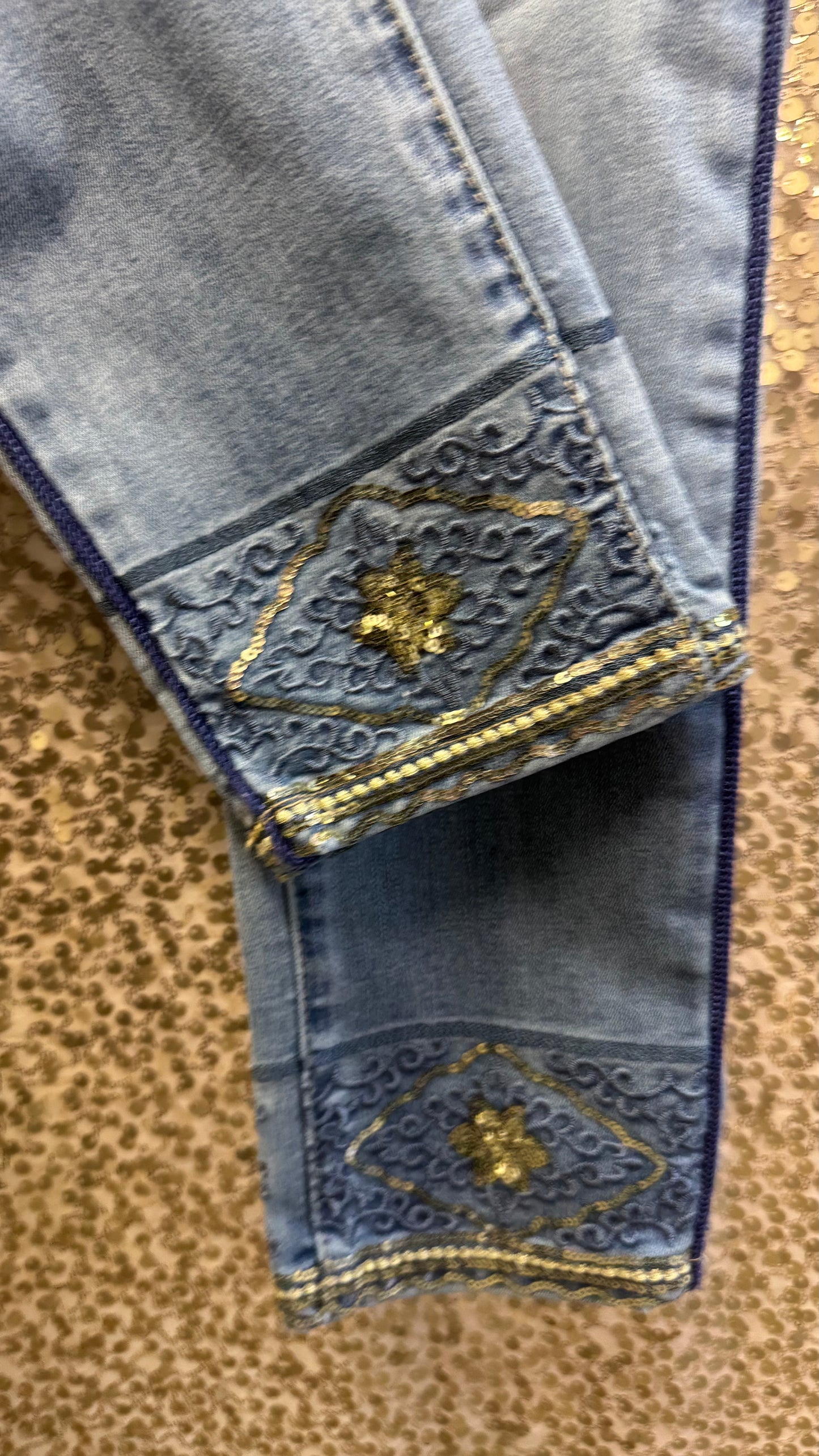 ORLY DENIM PANTS WITH SEQUIN DETAILLING