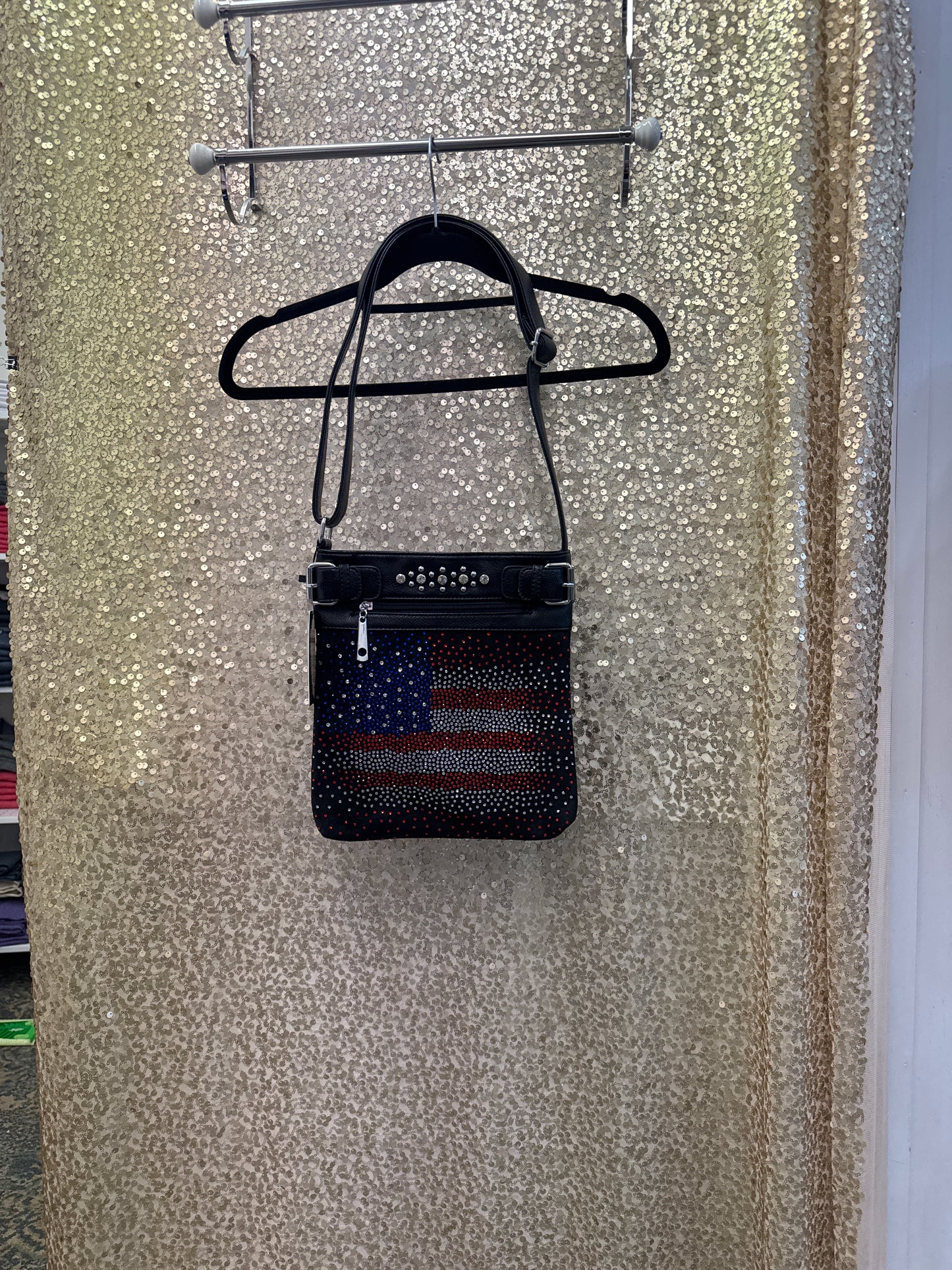 HANDBAG EXPRESS FADED RHINESTONE BLING FLAG