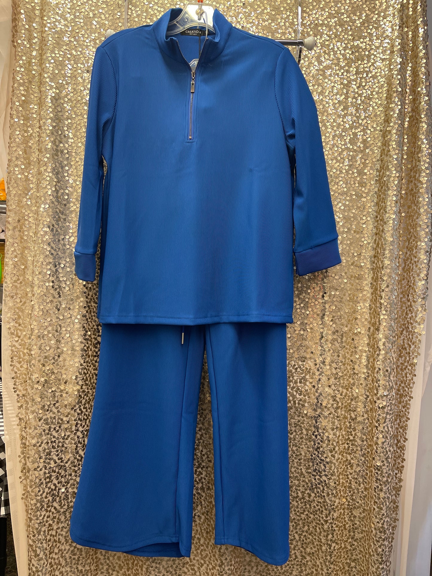 CREATIONS RIBBED 3/4 ZIP TOP & RIBBED PANTS