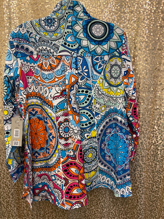 AM BLUE ABSTRACT WOVEN BUTTON FRONT WIRE COLLAR