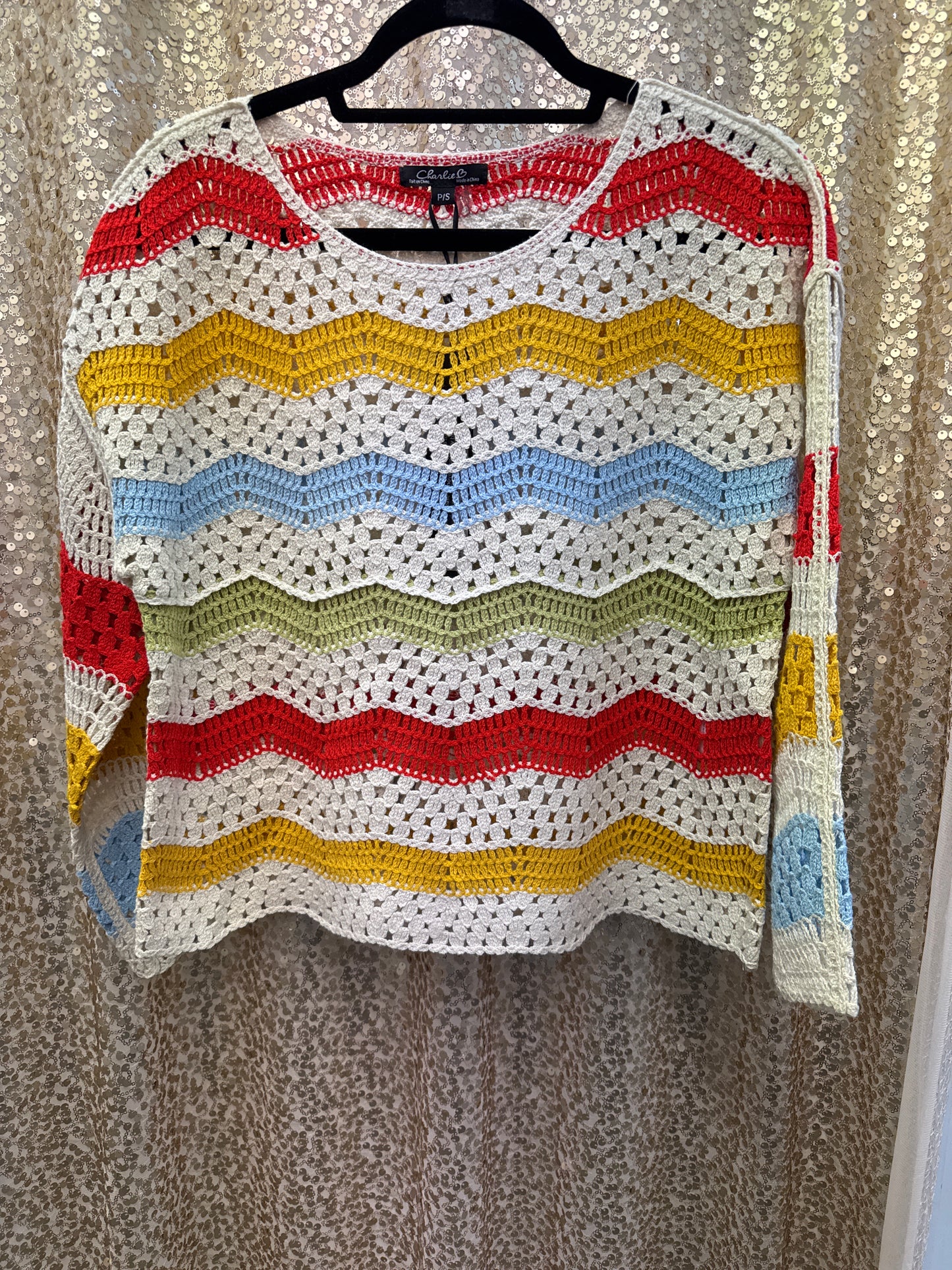 CB CROCHETED TOP MULTI COLOR SUNSHINE 3/4 SLEEVE