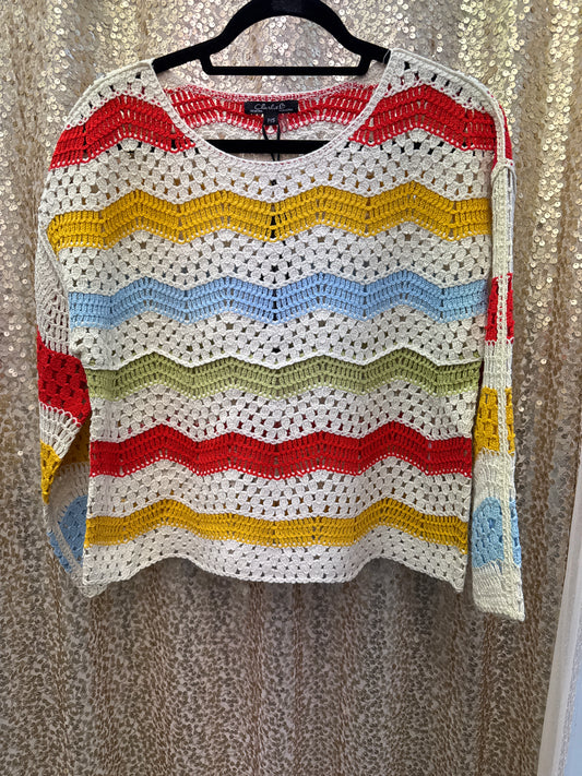 CB CROCHETED TOP MULTI COLOR SUNSHINE 3/4 SLEEVE