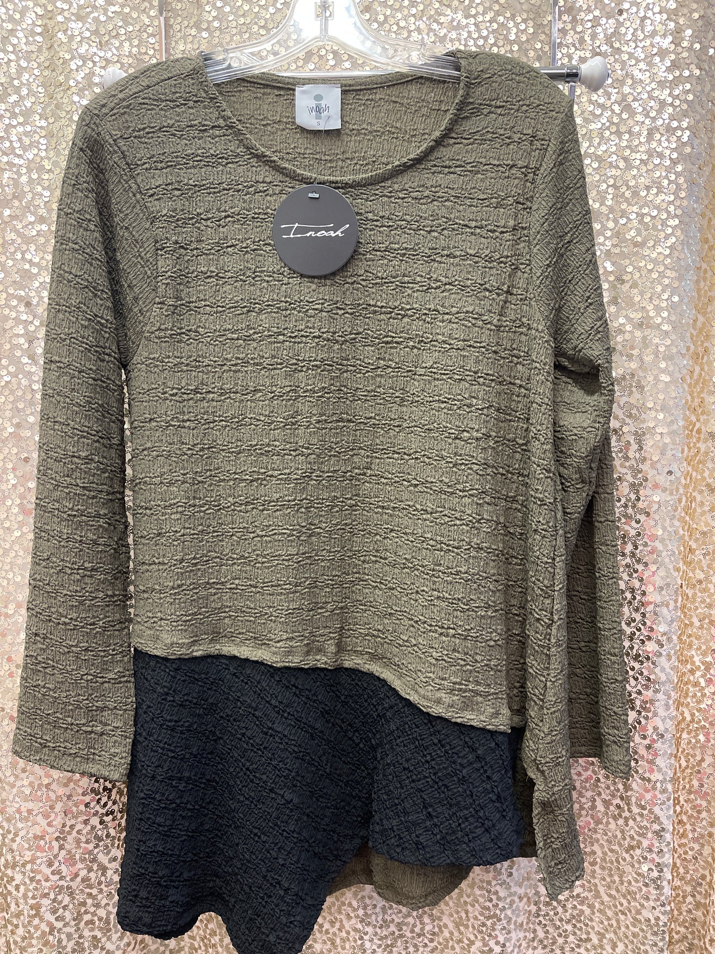 INOAH L/S CREW NK ASY TOP OLIVE/BLACK
