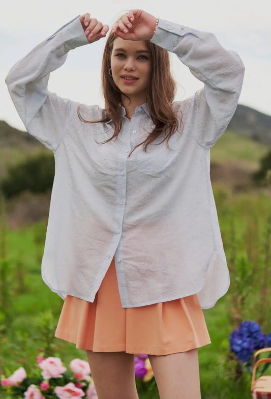 LONG SLEEVE TOP WITH RHINESTONE SCATTER