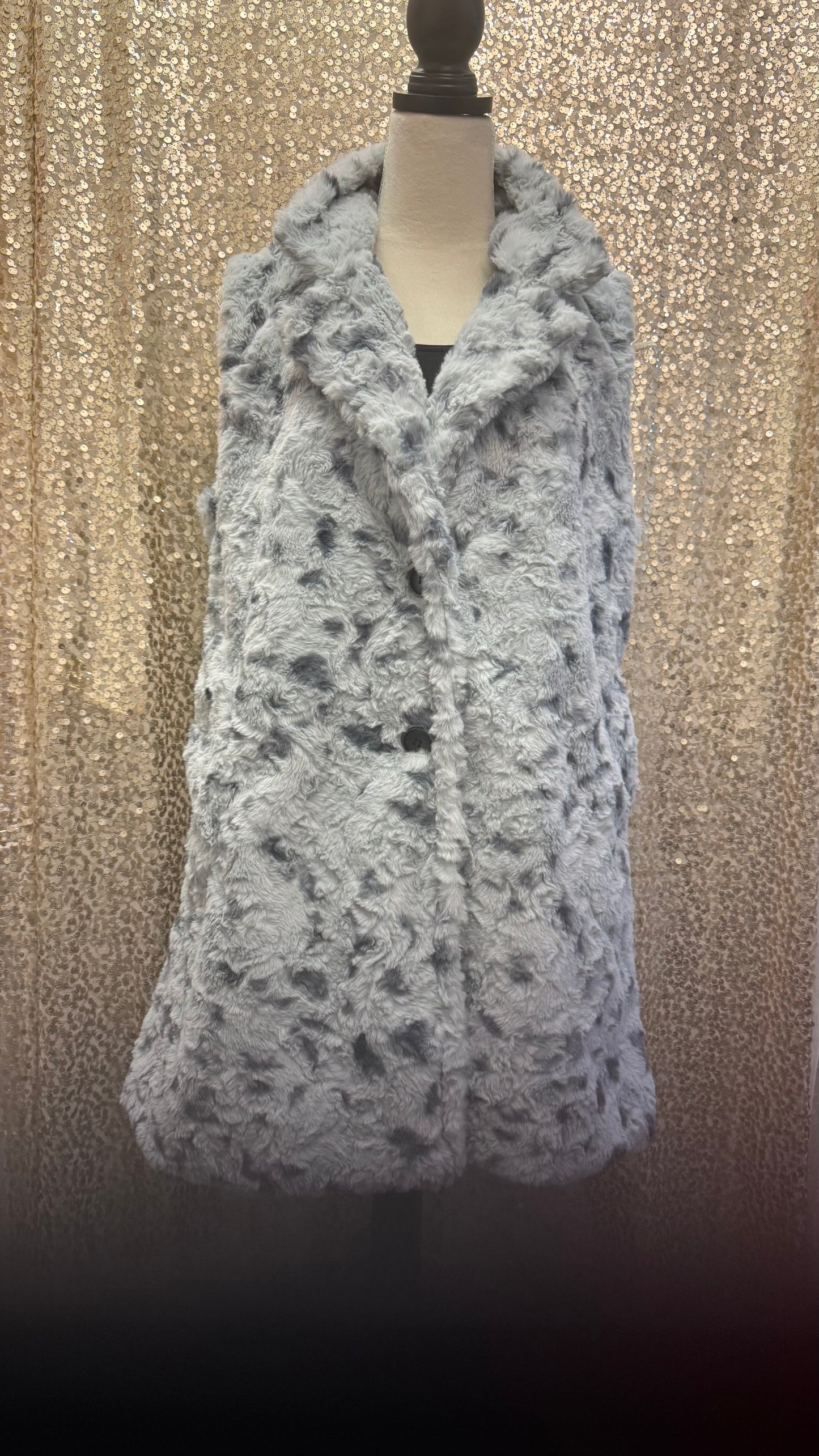 CREATIONS LONG BUTTON DOWN FUR VEST