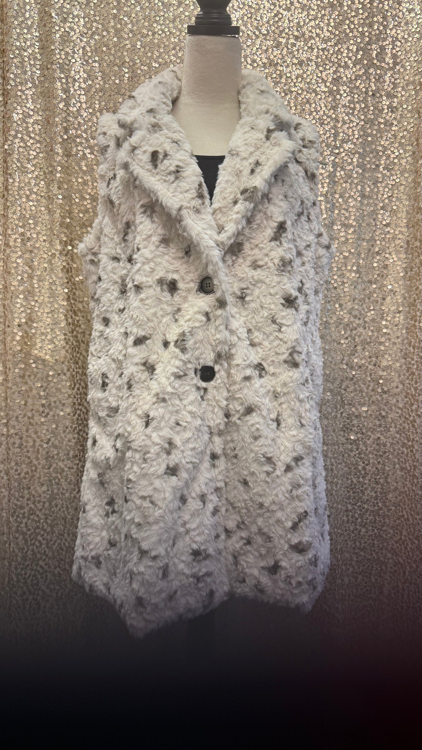 CREATIONS LONG BUTTON DOWN FUR VEST