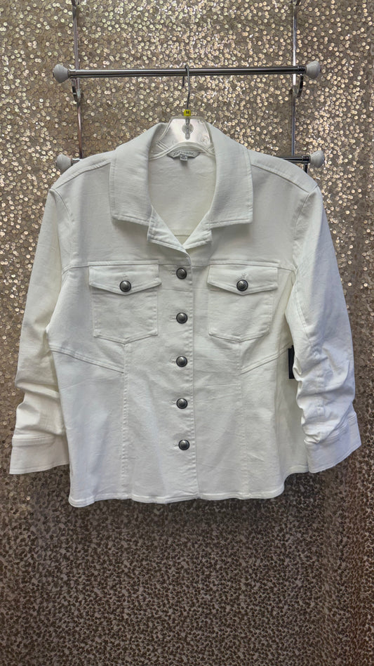 JM BUTTON FRONT WHITE JACKET W/RUCHED SLEEVES