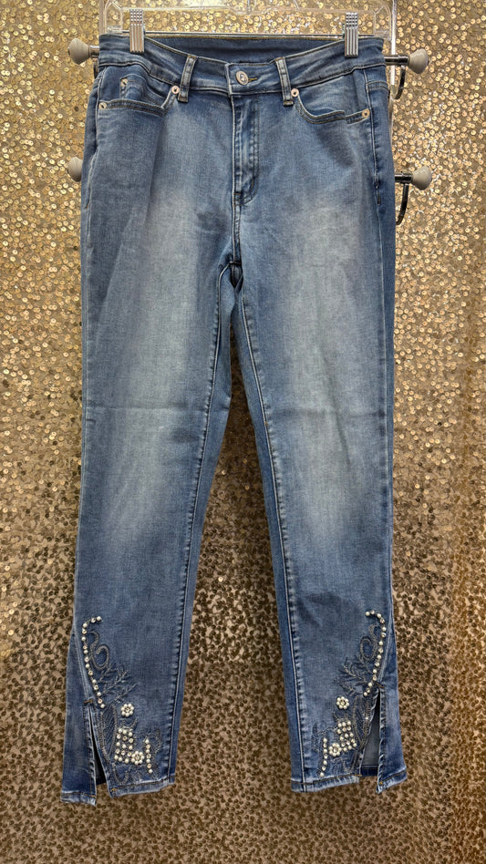 ORLY PEARL AND RHINESTONE EMBELLISHED JEANS