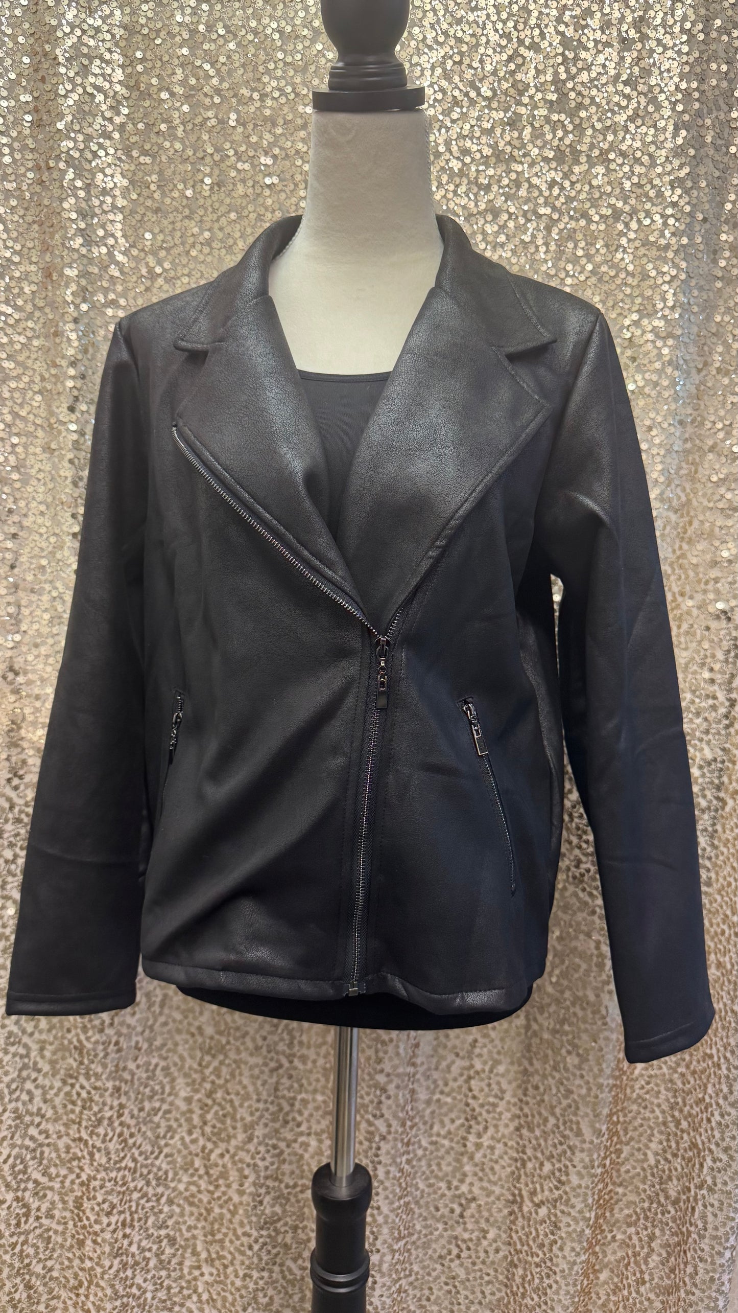 CREATIONS ASYM ZIP LEATHER JACKET