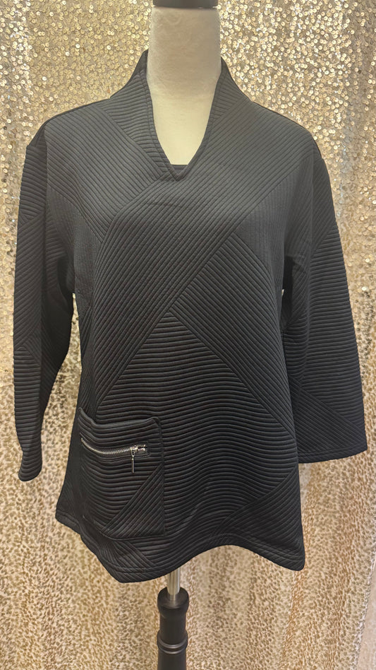 CREATIONS STRIPE V-NECK POCKET TOP