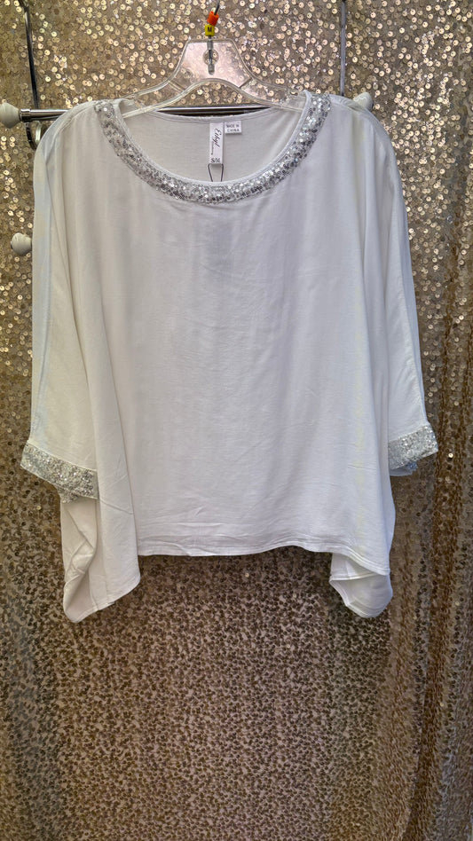 LINEN PONCHO W/ RHINESTONES
