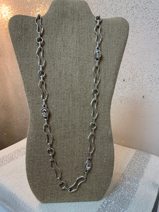 LONG PEWTER BOHO NK W/CRYSTALS
