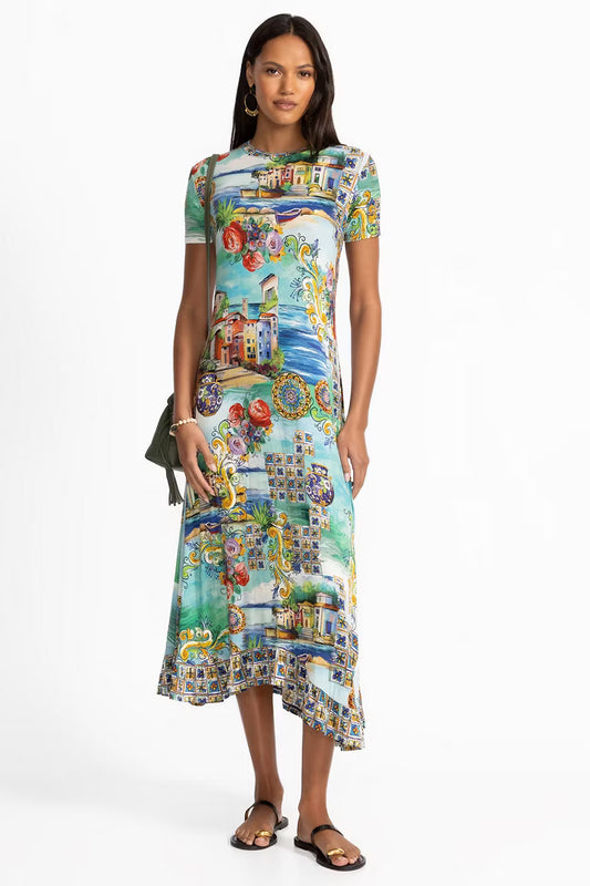 JW THE JANIE FAVORITE ASYMMETRIC HEM SHORT SLEEVE DRESS