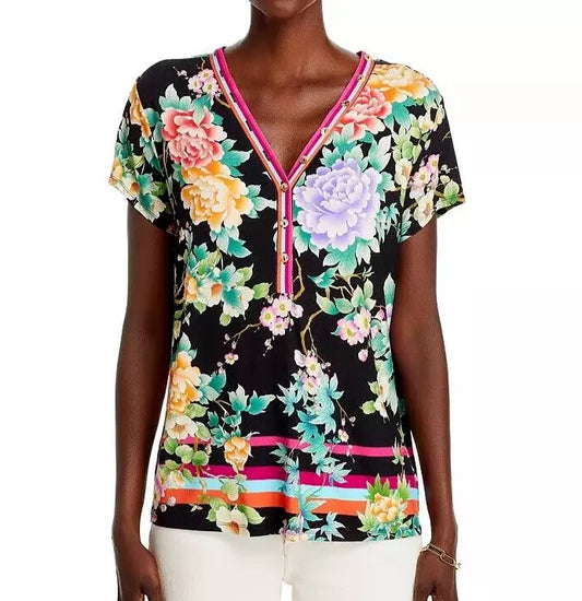 JW JANIE BUTTON NECK TEE - LE JARDIN