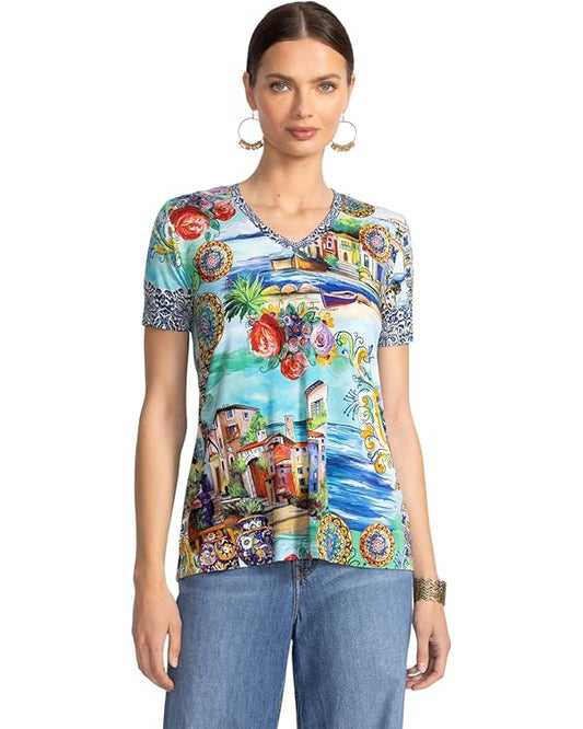 JW THE JANIE FAVORITE SHORT SLEEVE V-NECK TOP