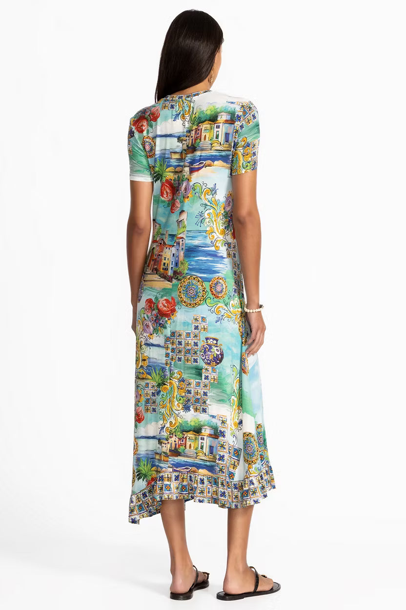 JW THE JANIE FAVORITE ASYMMETRIC HEM SHORT SLEEVE DRESS