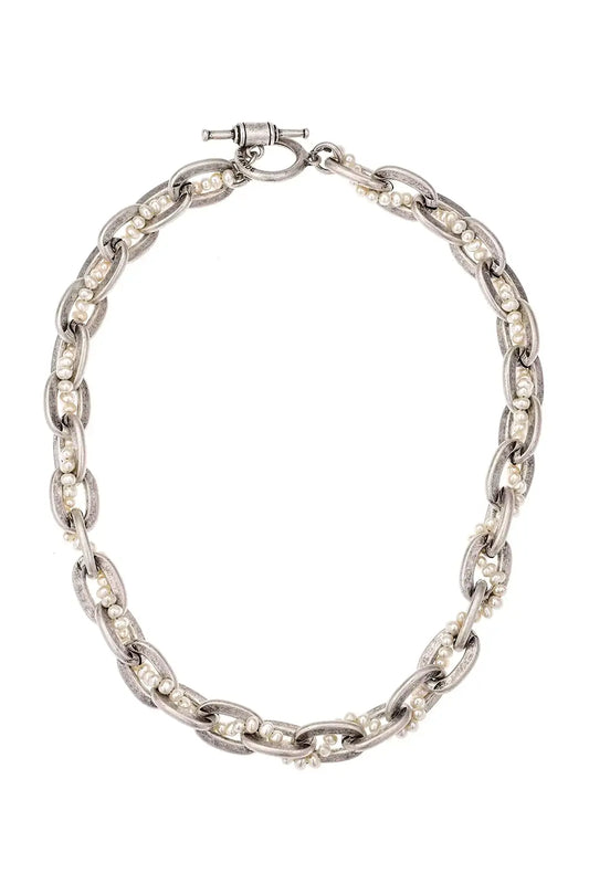 THE SIMONE 17" NK LOURDES CHAIN W/WOVEN MICRO PEARLS