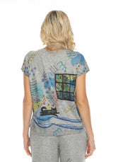 INOAH KITTEN INSPO SH SLV TOP W FRONT POCKET