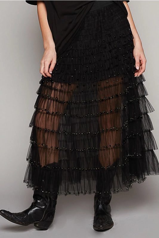 PEARL DETAIL MESH SKIRT