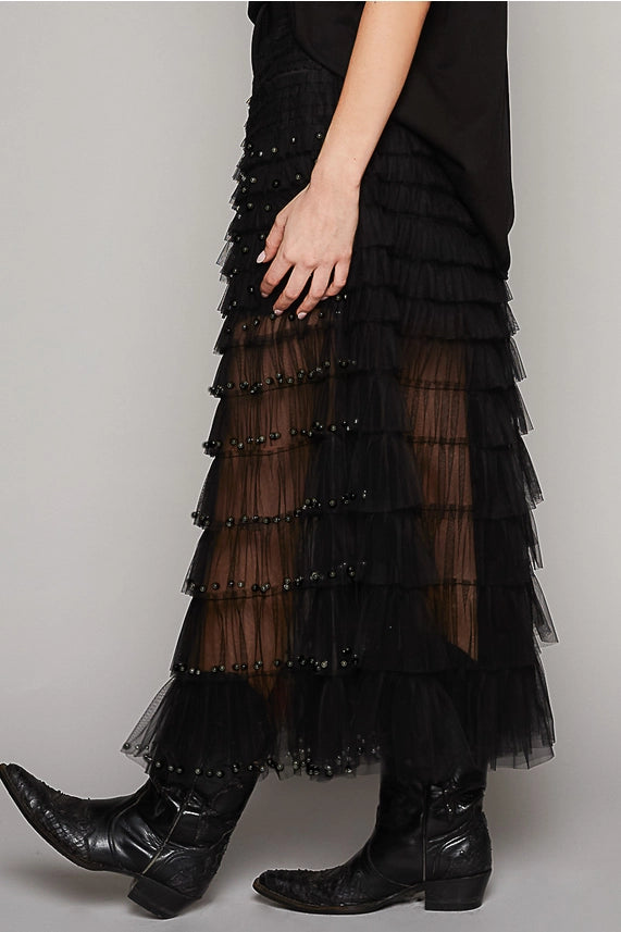 PEARL DETAIL MESH SKIRT