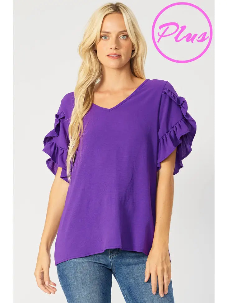 VNECK RUFFLE SLEEVE TOP