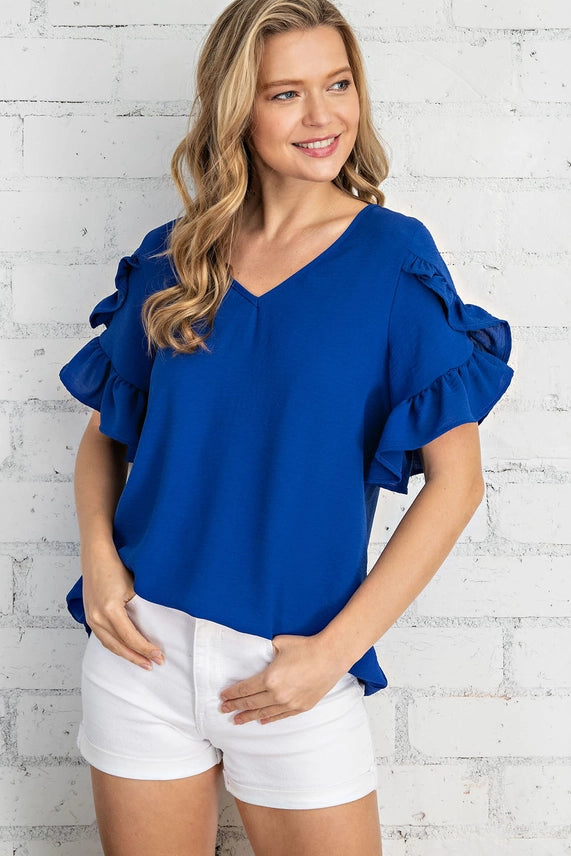 VNECK RUFFLE SLEEVE TOP
