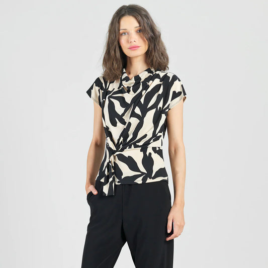 CSW LEAF PRINT DRAPE NECK TOP