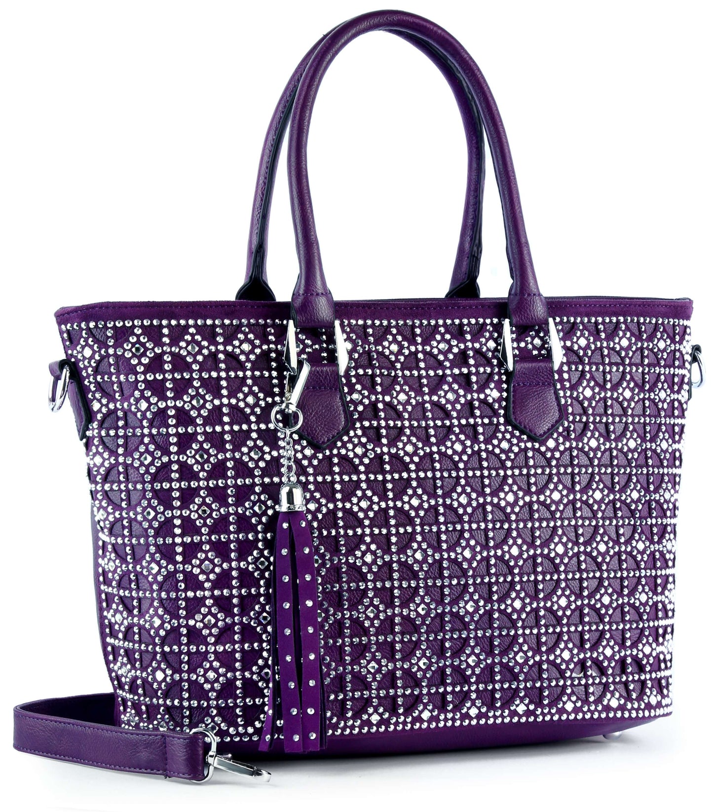 Sparkling Rhinestone Shopper Tote - Metal Stud Feet