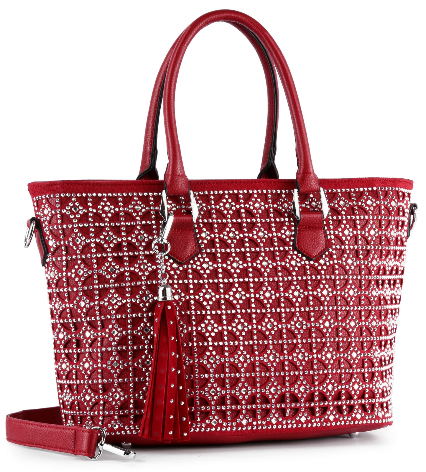 Sparkling Rhinestone Shopper Tote - Metal Stud Feet