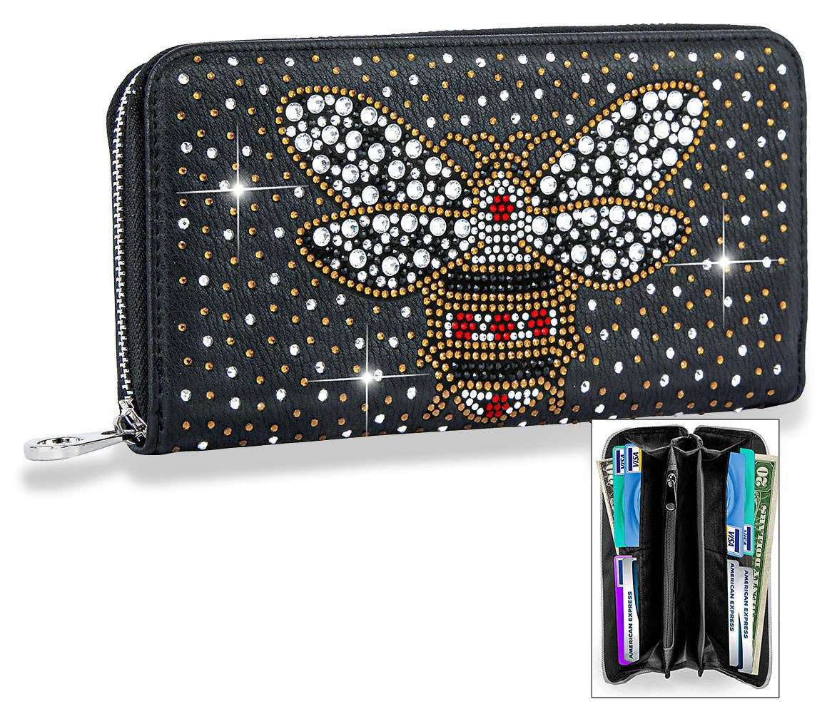 Rhinestone Bee Accordion Wallet