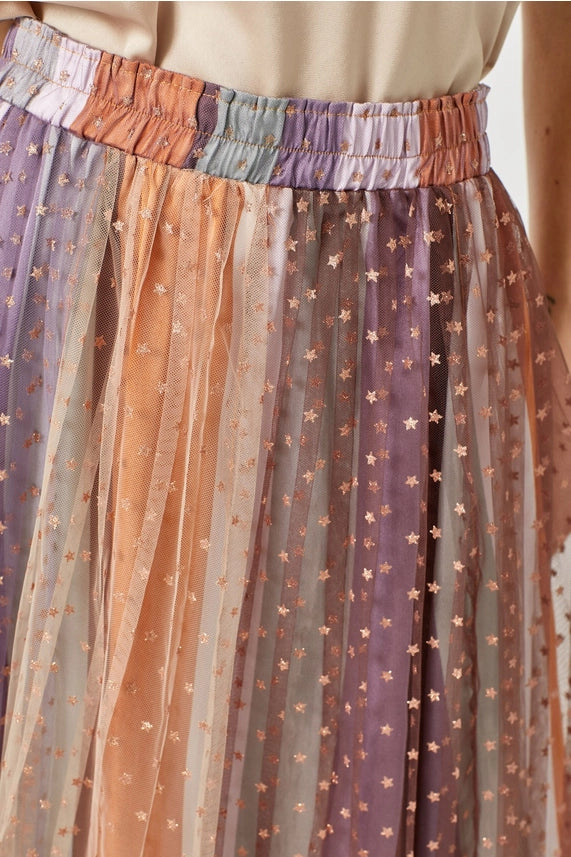 STAR FOILED MESH COLOR BLOCK SKIRT