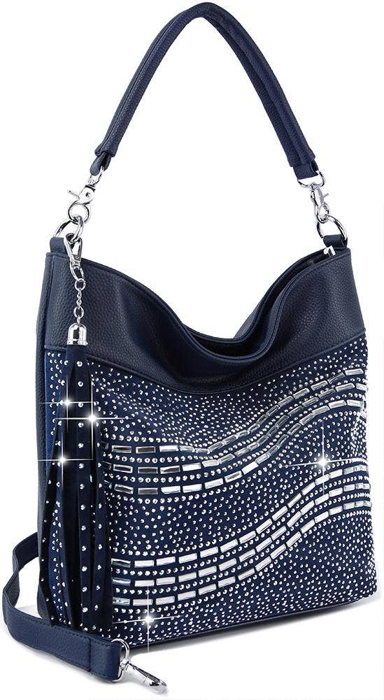 Curved Rhinestone Design Handbag