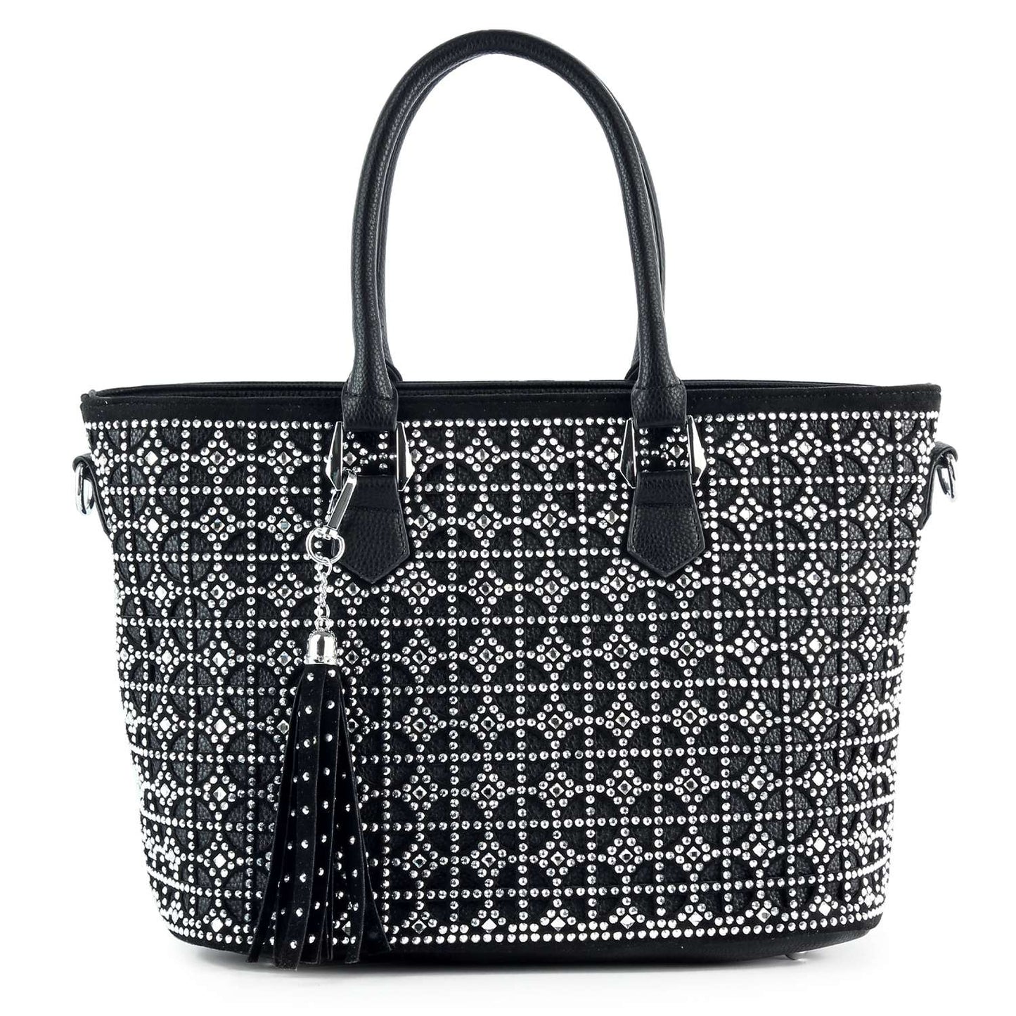 Sparkling Rhinestone Shopper Tote - Metal Stud Feet