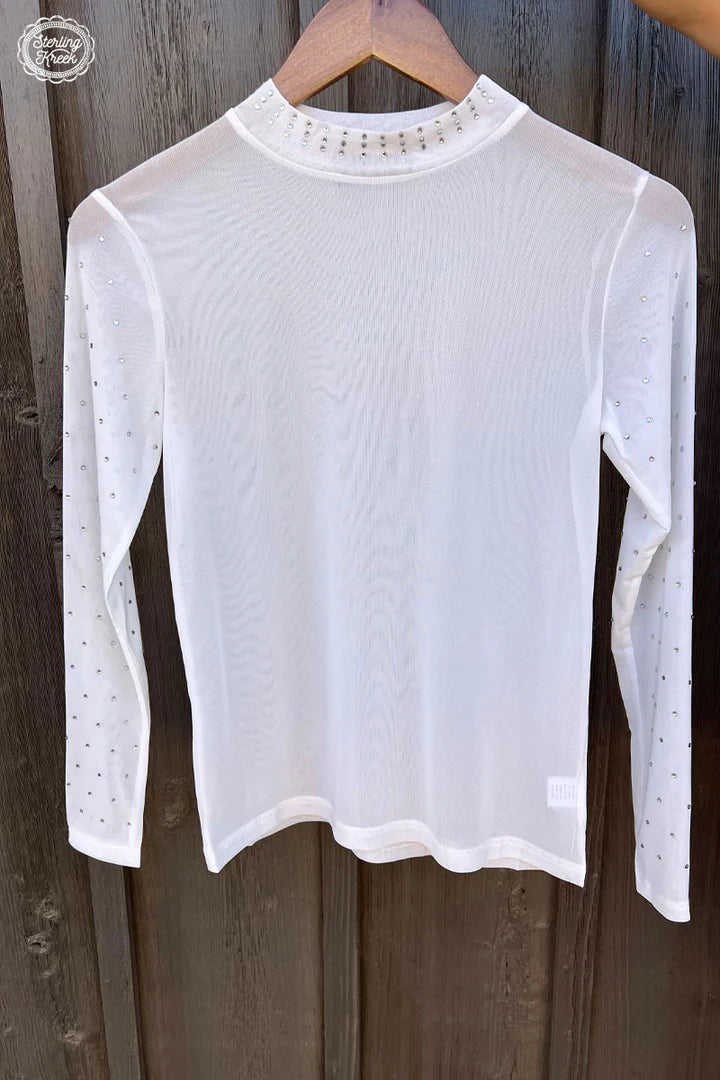RHINESTONE MESH TOP PEARL IN PARADISE